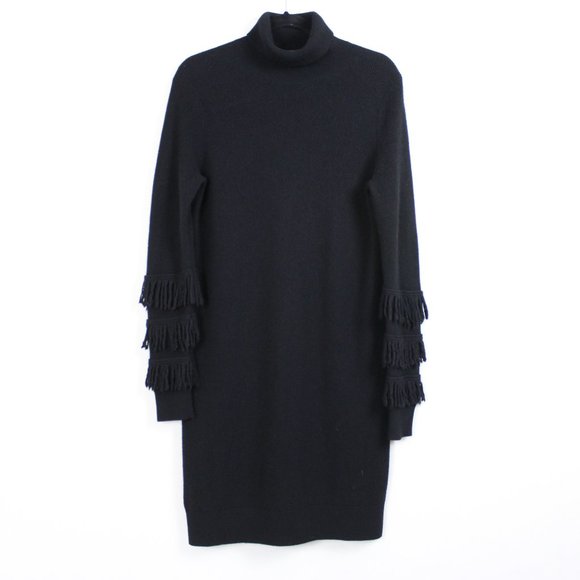 Michael Kors Black Turtleneck Fringed Sleeves Knit Dress - Picture 2 of 15